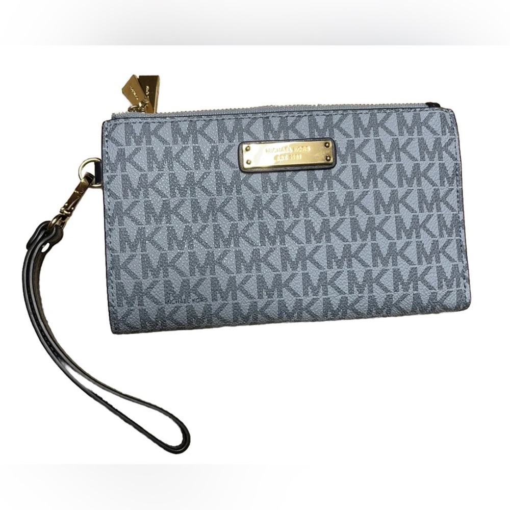 Michael Kors Jet Set Travel Double Zip Wristlet Wallet Blue